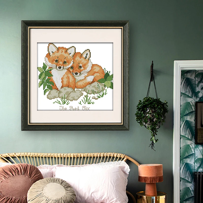 Joy Sunday Набор для вышивания крестиком DIY две милые маленькие лисы с рисунком для подвешивания в гостиной Китайская вышивка рукоделие