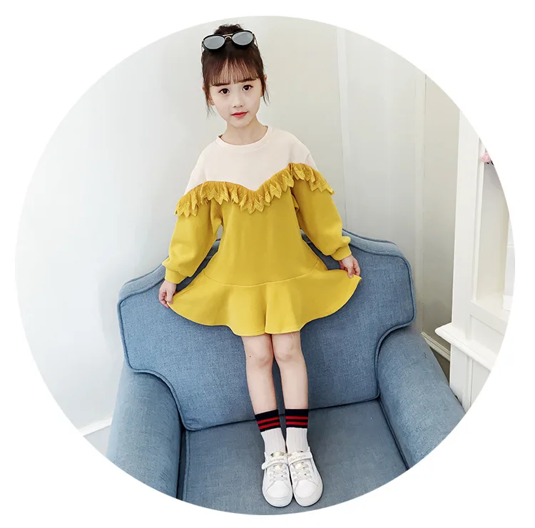 Humor Bear Fashion Girls Clothes New Party Princess Dress Girl Autumn Dress Big Children Lace Dress Kids Clothing