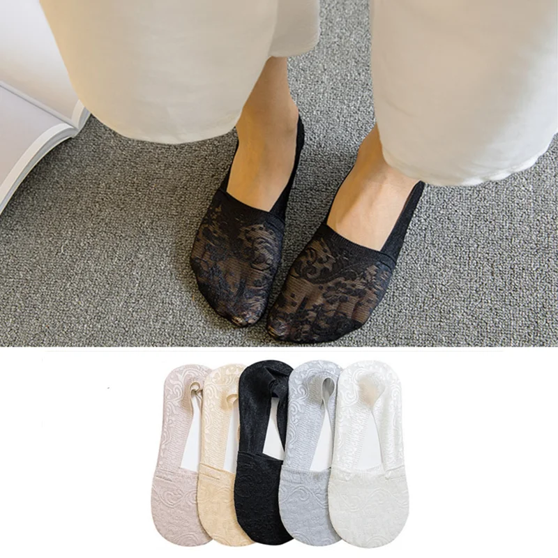 5 pair Summer women socks slippers non-slip breathable lace lace invisible socks sexy non-slip cool thin socks fashion socks