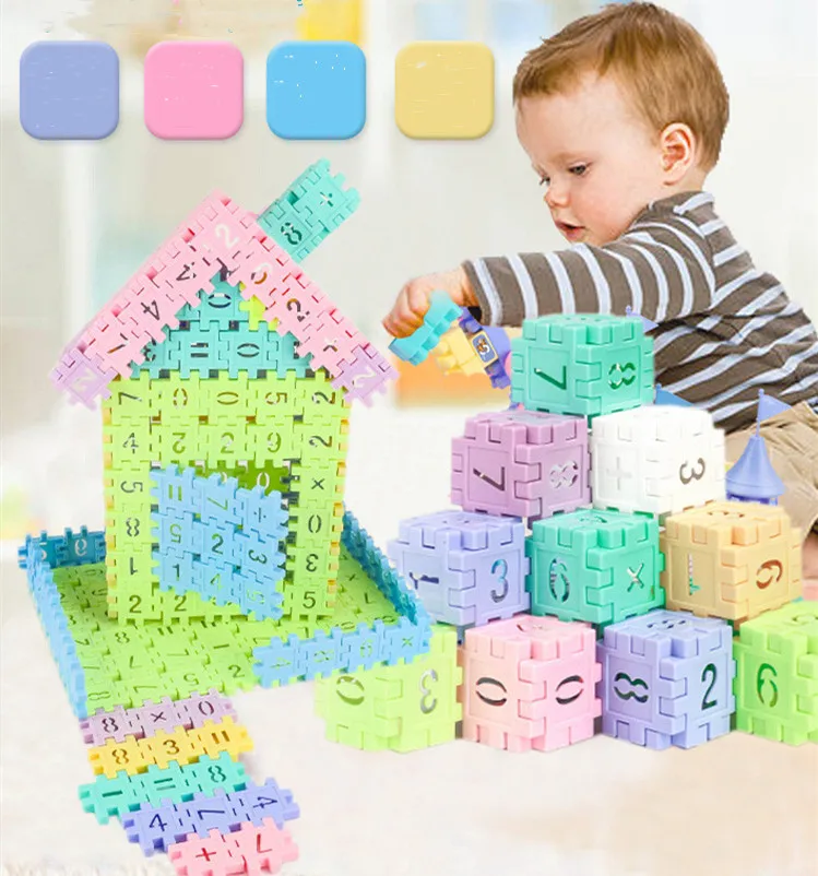 50 шт. пластиковые строительные блоки детские игрушки дети Квадратные блоки с цифрами раннего обучения строительство развивающая игрушка