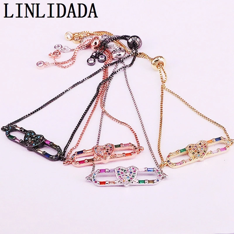 8 шт. модные браслеты с сердечками CZ микро проложить Красочные циркония длинные барные Браслеты Леди Девушка Ювелирные изделия Подарки