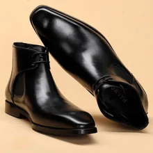 2019 Fashion Design Genuine Cow Leather Men Ankle Boots High Top Lace Up Dress Shoes Black Formal Man Basic Boots