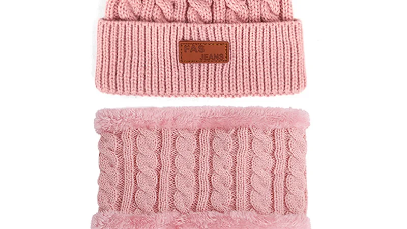 2019 Warm Beanies Hat For Girl Ring Scarf Pompoms Winter Hats Knitted Caps Scarf 2 Pieces Fashion Winter Hat Scarf Set For child