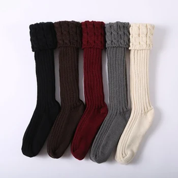 

1 Pair New Ladies Solid Color Knitting Stocking Ropa Mujer Women Stretchy Warm Soft Breathable Long Stocking