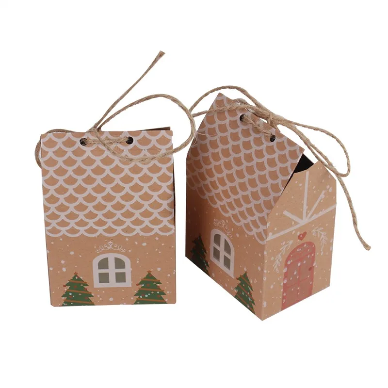 Бумажная коробка Рождественский Бумажный Пакет Рождественская елка печенья Подарочная упаковка сумка Подарочный крафтовый бумажный пакет конфеты, продукты Коробка для печенья со струной
