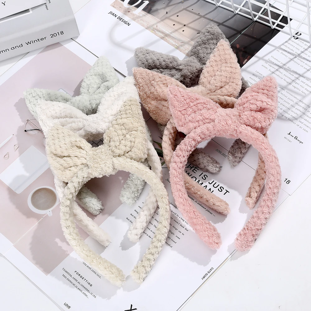 AWAYTR Women Headband Velvet Large Bow Wide Hair Hoop Hair Accessories Knot Head Band Girl Rabbit Ear Hairband Autumn Winter