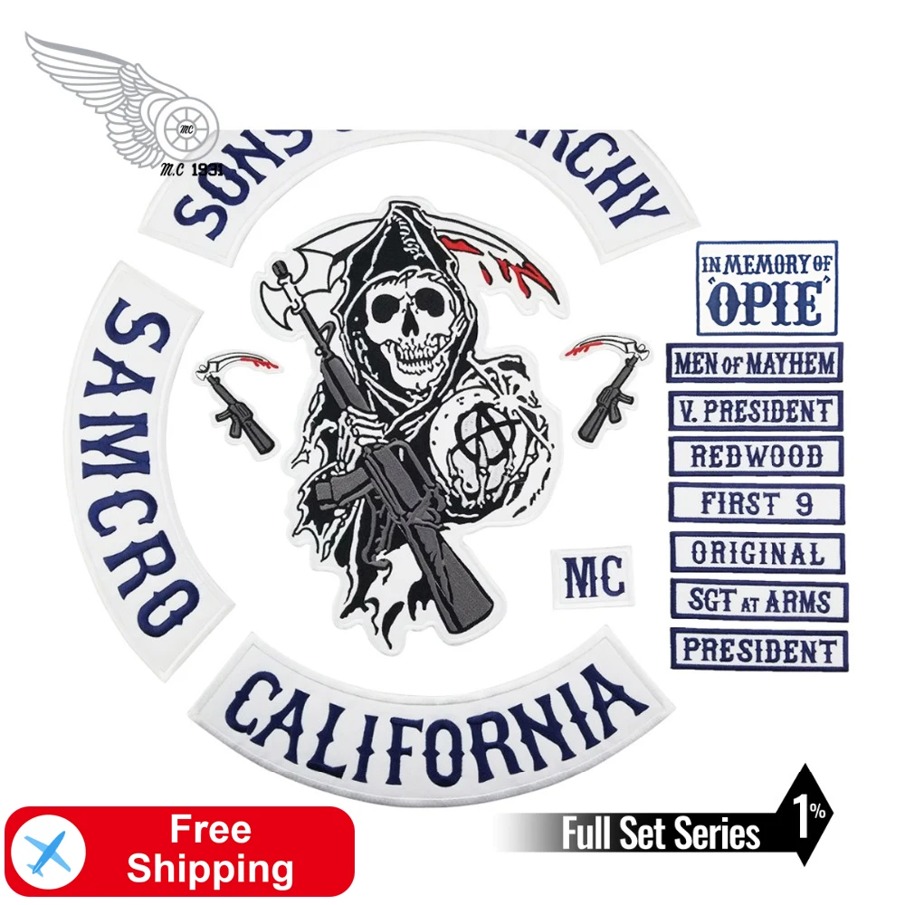 Sons Of Anarchy Emblem Motorcycle Biker Club Jacket Back Embroidered Patches
