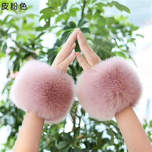 Skin pink Зимние женские наручные Новые поступления женские теплые манжеты из искусственного лисьего меха меховые муфты Милые Руки нарукавники ветрозащитные браслеты FY08 - Цвет: Skin pink