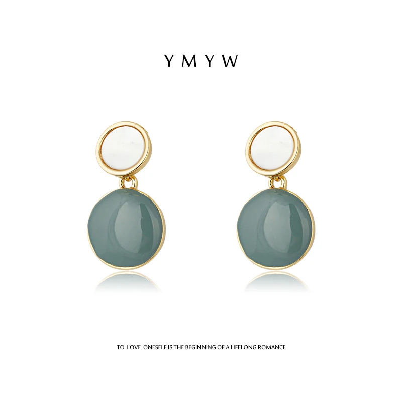 

YMYW Fashion Natural Shell Gold Plate Enamel Dangle Earrings Geometric Round Charm Earrings for Women Girls Party Gift Oorbellen
