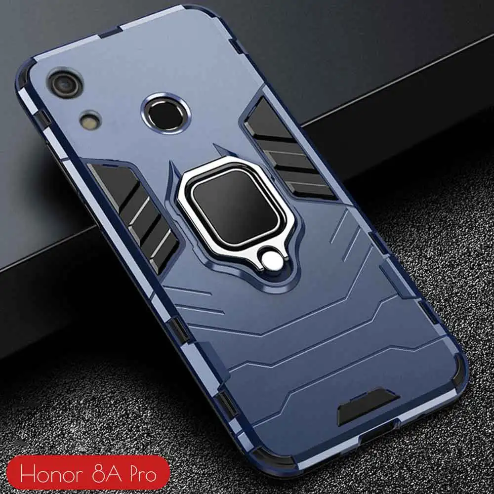Для Honor 8A Чехол Броня PC чехол палец кольцо держатель Телефон чехол для Huawei Honor 8 A Pro Чехол ударопрочный усиленный жесткий бампер - Цвет: Синий