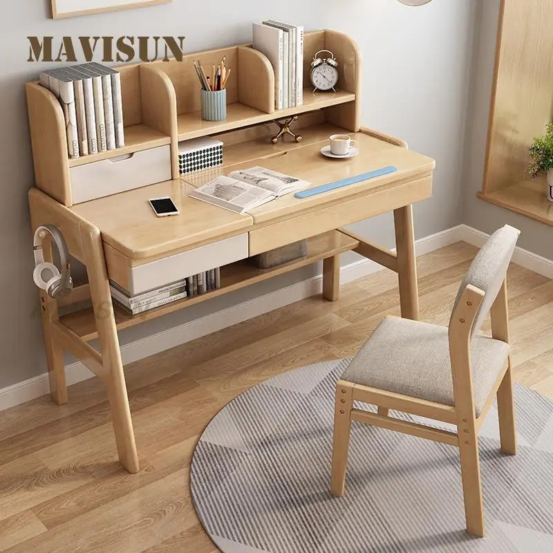 Children's Solid Wood Desk Primary School Pupils Study Pink Desk Girl Loves Home Reading With Bookshelf One Table