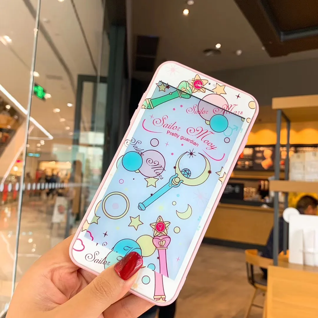 

Cardcaptor Sakura Sailor Moon Pattern Full Cover Tempered Glass For iPhone 6 7 8 6S Plus Screen Protector Flim