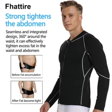 Мужской тонкий неопреновый тренировочный костюм для похудения, фитнес-рубашка на молнии с длинным рукавом для похудения