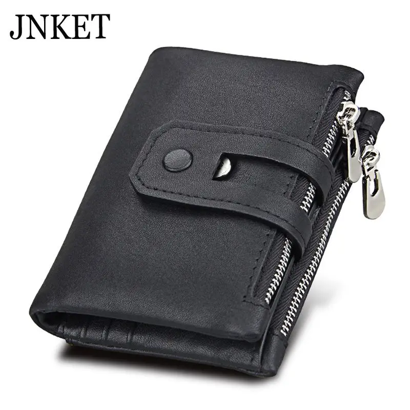 JNKET RFID Противоугонный кошелек-клатч из натуральной кожи мужской кошелек короткий кошелек двойная молния портмоне держатель для карт