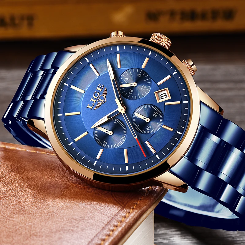 2020 New LIGE Fashion Men Watches With Stainless Steel Top Brand Luxury Sport Chronograph Quartz Watch For Men Relogio Masculino