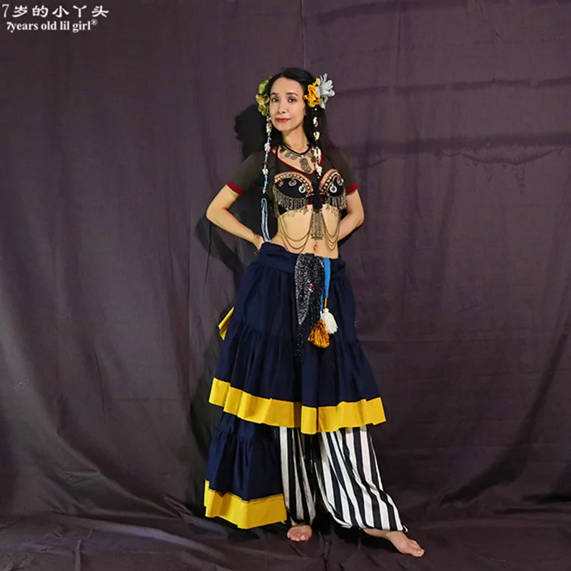Племенные юбки для танца живота АТС производительность хлопок юбка в стиле фламенко хлопок длинный полный круговая юбка Цыганский танец CWW04