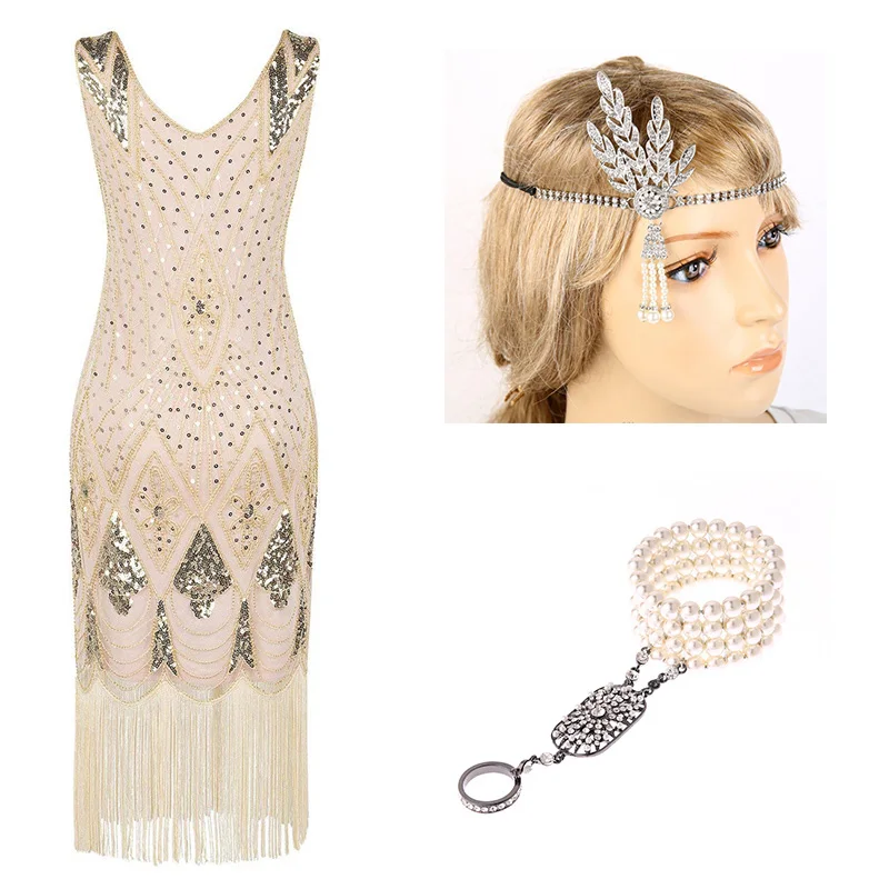 1920s Flapper платье Great Gatsby вечерние платья с блестками и бахромой