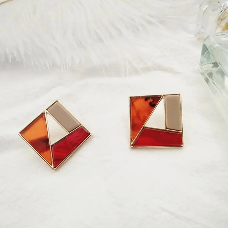 XIYANIKE японские корейские милые маленькие серьги-гвоздики для девочек геометрические треугольные квадратные популярные цветные акриловые серьги кислотного цвета стежка для женщин - Окраска металла: E2341