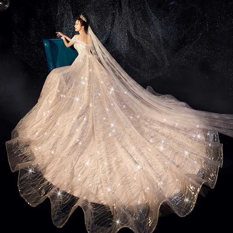 Королевское свадебное платье в стиле супер сказочного собора снов, роскошное платье для невесты ярких цветов, платье с настоящим фото De Novia Nemidor Robe Soiree - Цвет: Court Train