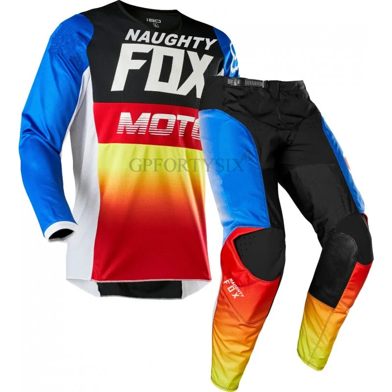 Blue NAUGHTY FOX 180 PRIZM внедорожные мотоциклетные комбо горный велосипед грязи костюм для мотокросса MX DH MTB Джерси Брюки перчатки наборы для гонок - Цвет: Blue