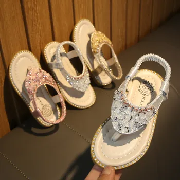 

Toddler Kids Baby Girls Crystal Bling Toepost Elastic Band Princess Shoes Sandals girls shoes zapatos детская обувь сандали New