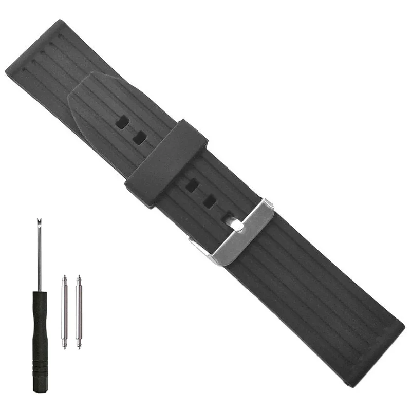 24mm Stripe Silicone Rubber Watch Band Hard Duty Silicon Durable Strap for Fashion Casual Sports Diver Watches | Наручные часы