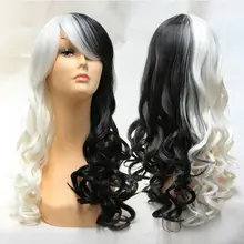 Длинные волнистые вьющиеся парик половина белый черный два тона синтетические волосы косплей парики для вечеринок
