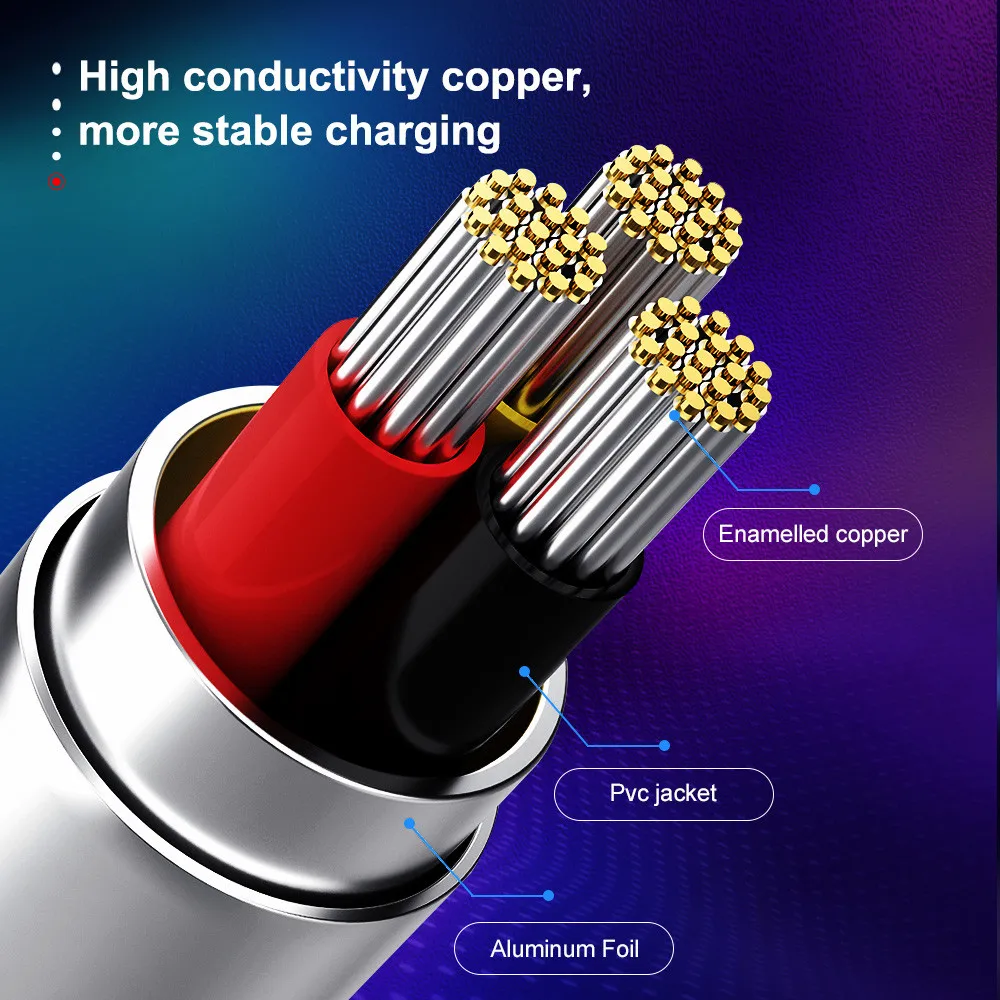 Магнитный Micro USB кабель Hussain 540 градусов 3 А Type C для быстрой зарядки магнитное