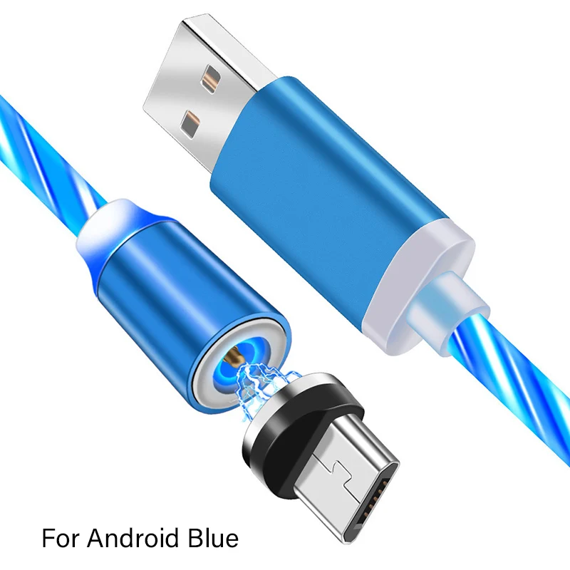 Магнитный светодиодный кабель 2.4A Быстрая зарядка Магнит Micro usb type C кабель осветительный провод type-C зарядное устройство для Iphone Xs samsung S10 - Цвет: Blue For Micro USB