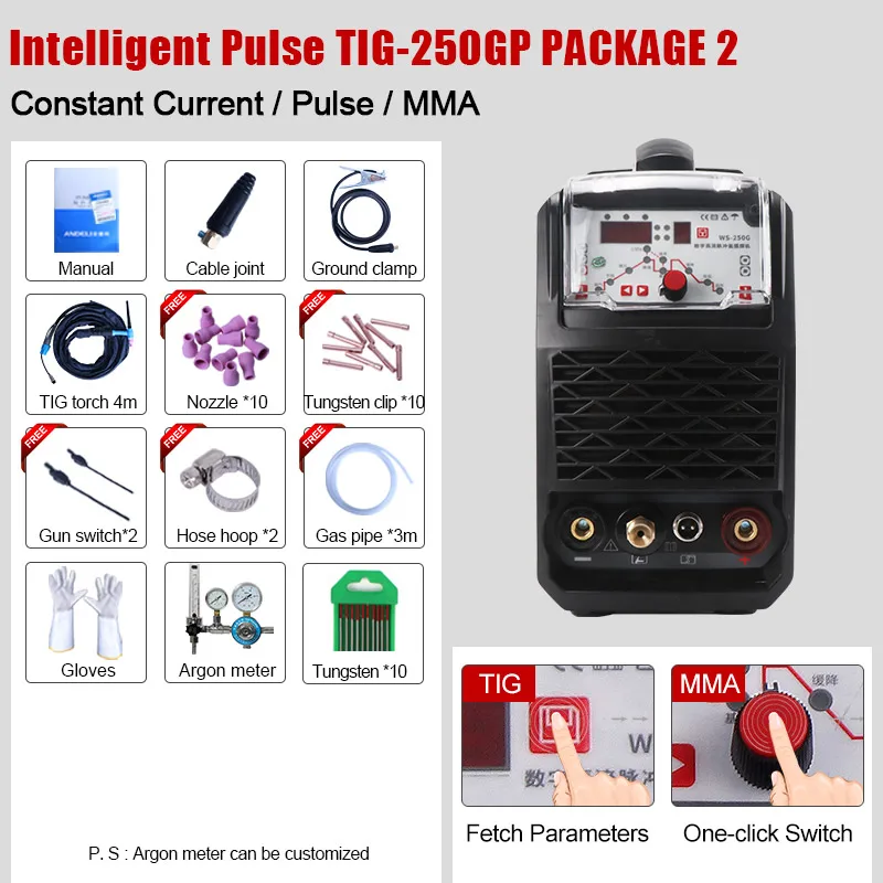 TIG-250GP PACKAGE 2 ANDELI умный портативный однофазный инвертор постоянного тока Импульсная Tig сварка точечная Сварка Tig сварочный аппарат Интеллектуальный Tig сварочный аппарат - Цвет: TIG-250GP PACKAGE 2