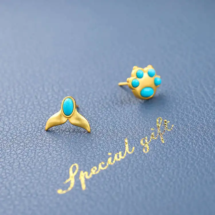 

CMajor S925 Sterling Silver Elegant Temperament Delicate Sweet and Romantic Asymmetry Turquoise Stud Earrings for Women