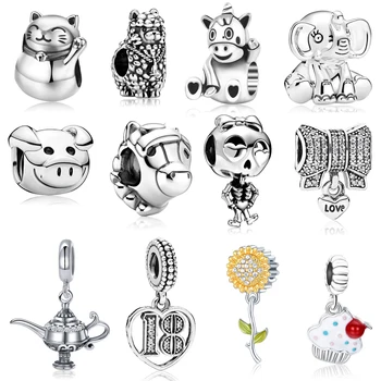 

2020 NEW European Beads Flowers Lovely Pig Cat Elephant Bead Accessories Fit Original Charms Bracelets DIY Making For Women
