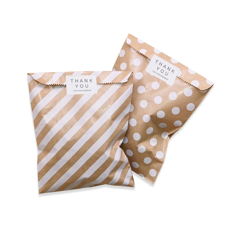 25pcs Kraft Paper Gifts Bags Chevron Polka Dot Bag for Wedding Birthday New Year