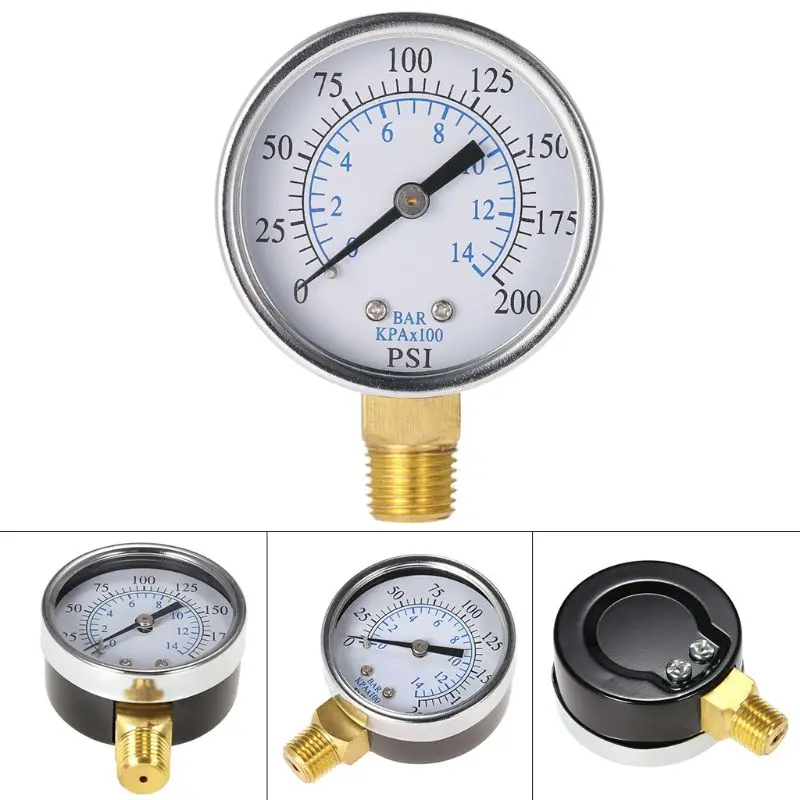 1 Set 0-14 Verbindung Luft Öl Wasser Druck Anzeige 1/4NPT 0~200PSI Manometer 