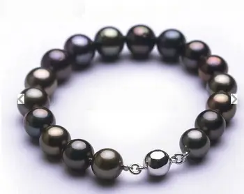 

Beautiful 8-9mm Natural Tahitian genuine black redish round pearl bracelet 7.5-8"
