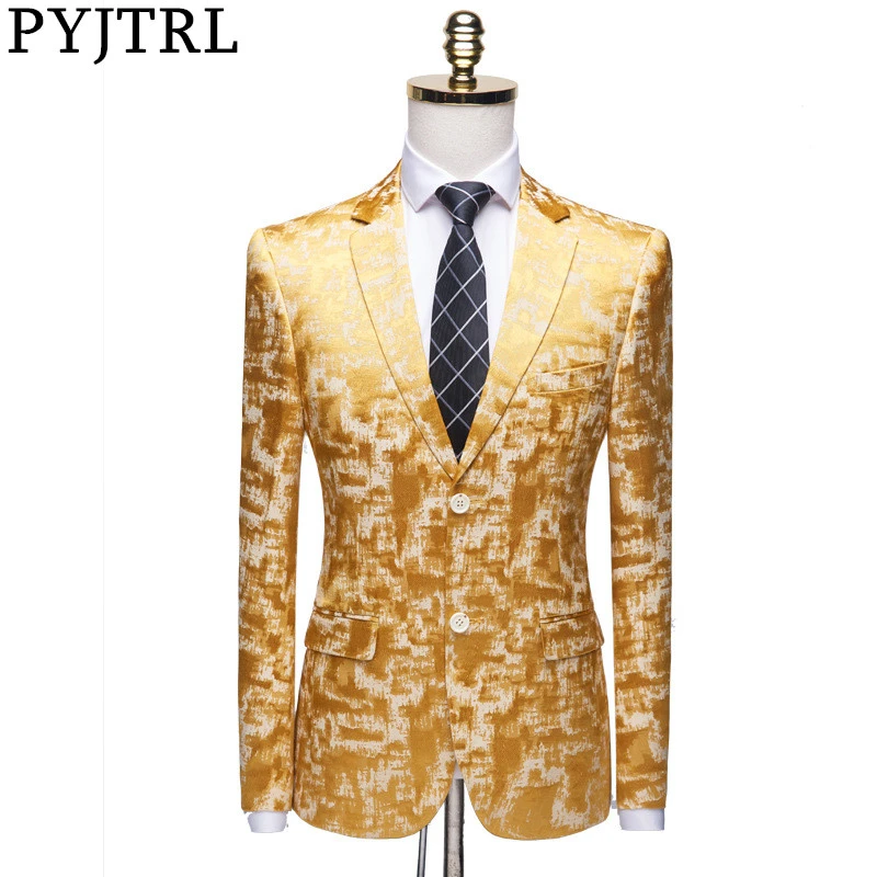 PYJTRL новые мужские качественные модные повседневные с цветочным принтом, приталенный костюм, пиджак, свадебные блейзеры для певцов, костюм, мужской блейзер