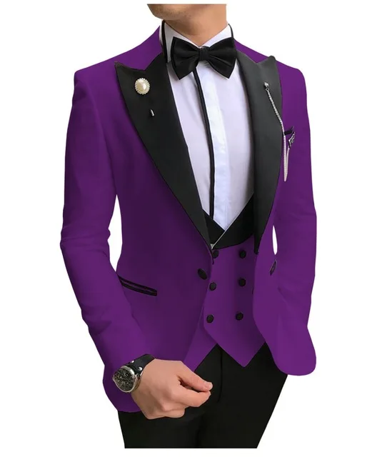 New Purple Suits For Men 2020 Slim Fit 3 Pieces Groom Suit Double ...