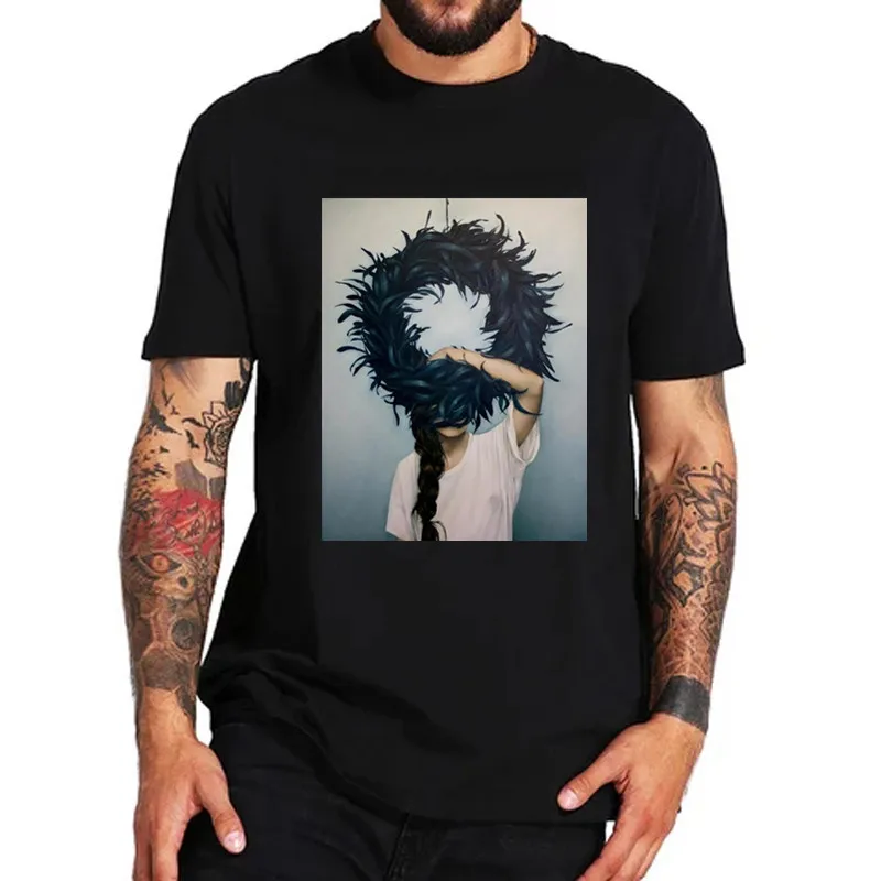 

2019 New Art Harajuku Aesthetics T shirts Sexy Black Feather Print Short Sleeve Tops & Tees Fashion Casual Couple T Shirts