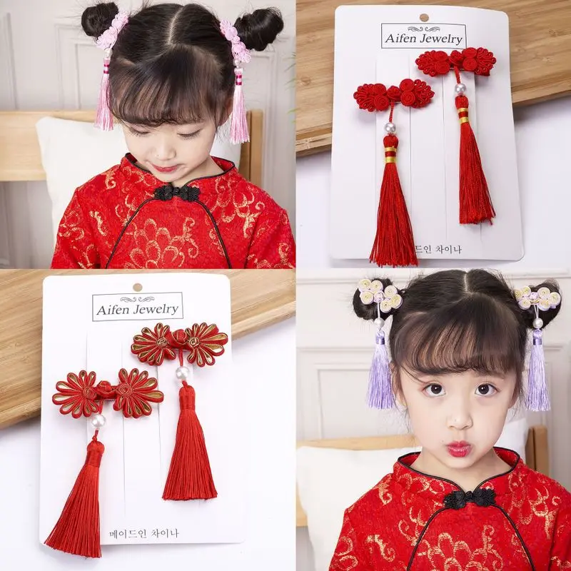 Ретро украшение для волос с большим красным китайским стилем Tang платье детские