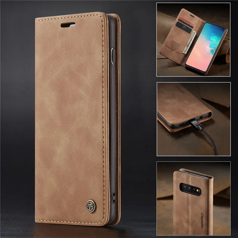 Brown Ретро Флип кожаный чехол для samsung Galaxy S10 S10e S9 S8 Plus S7 Edge/A20/A30/A40/A50/A70 Чехол-бумажник для iPhone 11 Pro XS Max - Цвет: Brown