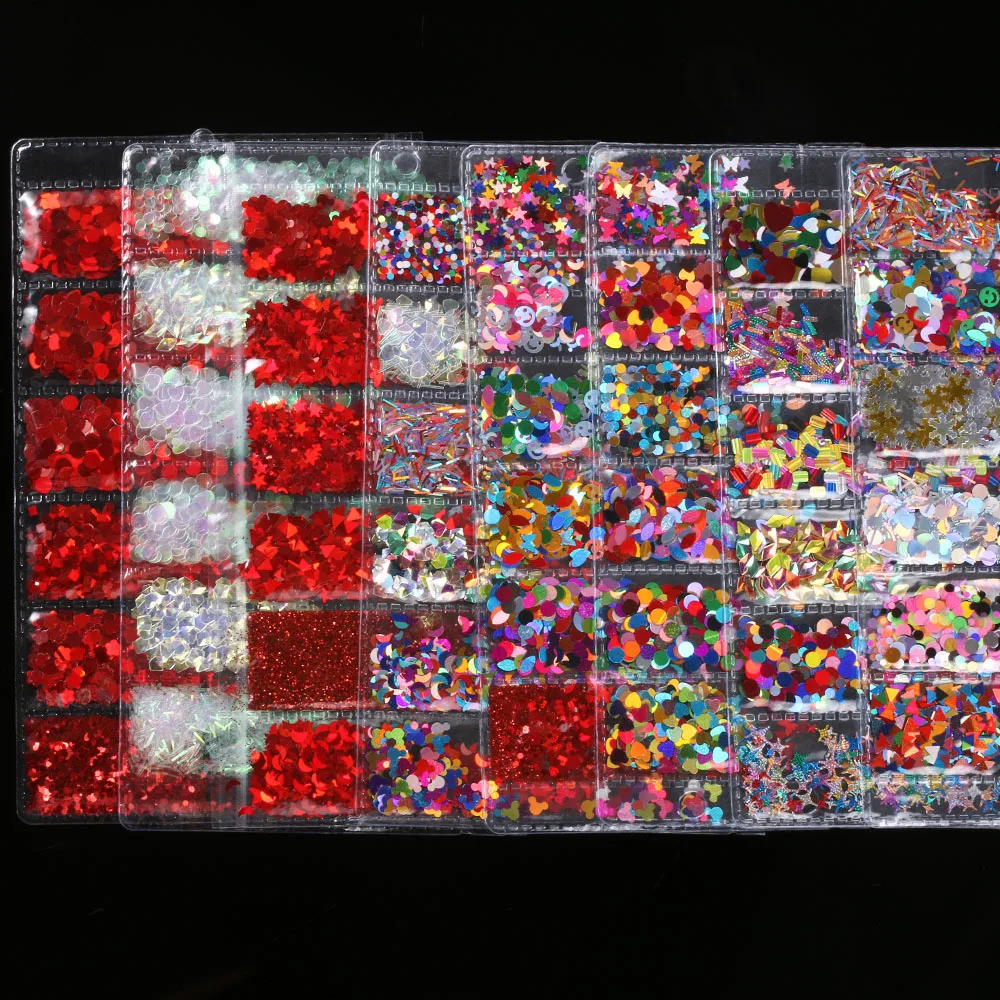 

6 grid/bag Mixed Nail Glitter Powder Sequins Colorful Nail Flakes Sticker 3D DIY Nail Sliders Dust For Nail Art Decorations