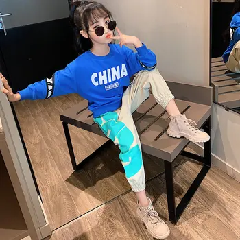 

Kids Clothes Girls 8 to 12 Years Fashion Letter Print Sweatshirt + Cargo Pants Clothing Sets Spring Autumn for Teens Girl Outfit