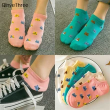 Теплые удобные хлопковые женские Носки с рисунком кота из бамбукового волокна для девочек женские носки по щиколотку ярких цветов с изображением героев мультфильмов Kwakii campus