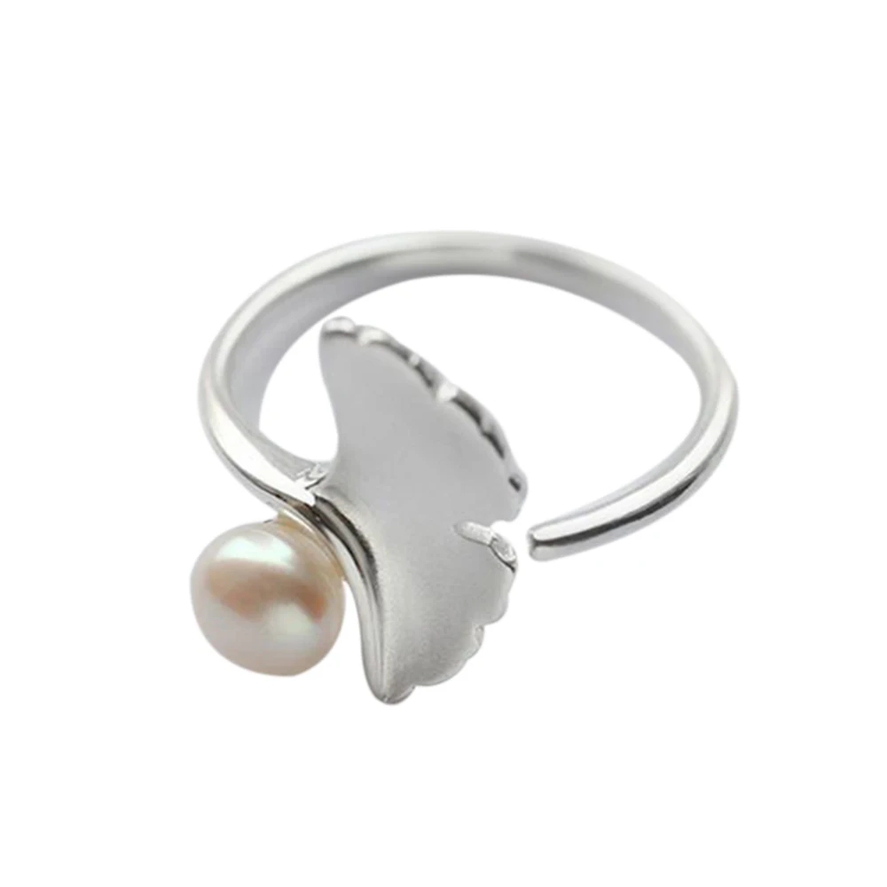 

Fashion Ginkgo Index Finger Open Ring for Women Adjustable Simulated Pearl Silver Ring Jewelry Gift