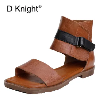 

Plus Size New High Quality Genuine Leather Sandals Women Shoes Black Brown Soft Gladiator Ladies Flat Summer Beach Shoes Sandals