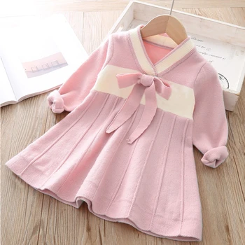 

Autumn New Girls Sweater Dress Long Sleeve Knit Chinese Style Dress Hanfu Red Pink For The Princess Of The Little Girl