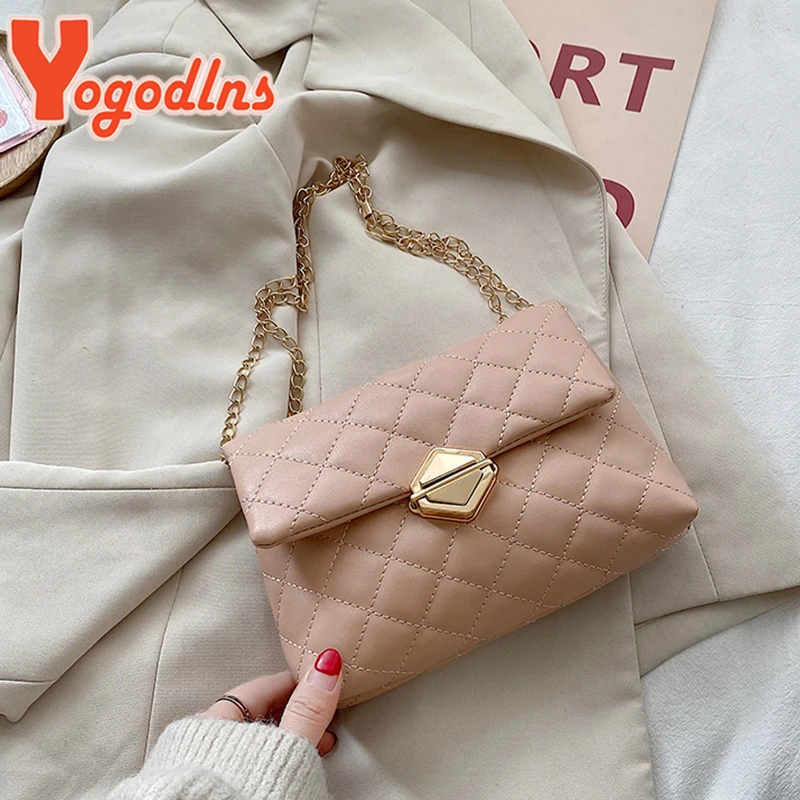 Yogodlns – sac à main en cuir PU pour femmes, sac à bandoulière avec chaînes, Simple, petit, sacoche de styliste à rabat