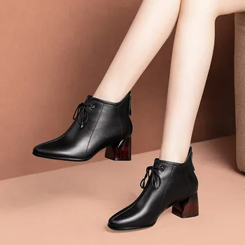 

Tanariya New Arrival Shoes Woman Boots Women New 2020 Leather Lace-up Mid-heel, Chunky, Pointy Martin Boots