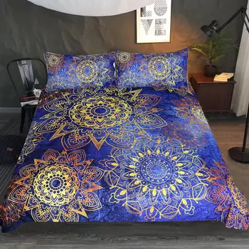 

Blue Gold Flower Pattern Duvet Cover High Quality Home Textile Quilt Cover with 2 Pillowcase Fashion 3 Pcs Set and Sheet