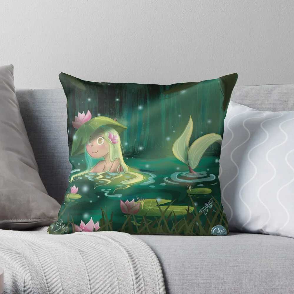 

Mermaid In A Lily Pond Throw Pillow Cushion Cover Polyester throw pillows case on sofa home living room car seat decor 45x45cm